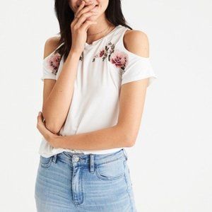 AEO Soft and Sexy Cold Shoulder Embroidered Tshirt